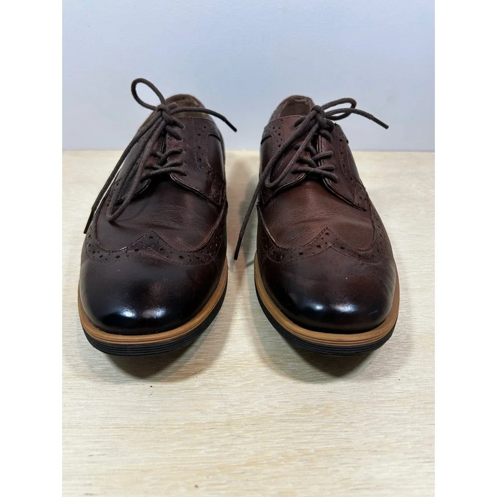 Clarks Mens Dark Brown Leather Wingtip Brogue Derby Dress Shoes US 8M